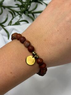 BY O LA LA ! BRANSOLETKA Z KAMIENI NATURALNYCH BRĄZ/ZŁOTE KÓŁECZKO