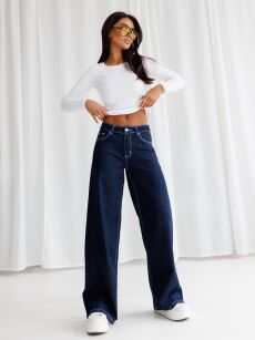 BY O LA LA! SPODNIE JEANSY WIDE LEG CIEMNONIEBIESKIE