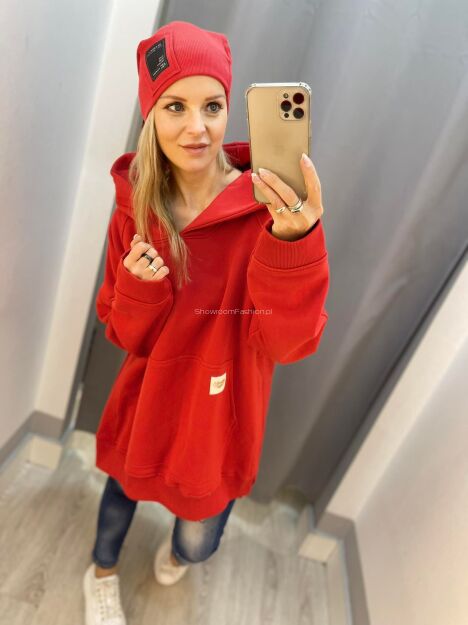 BY O LA LA! BLUZA Z PĘKNIĘCIEM CZERWONA UNI