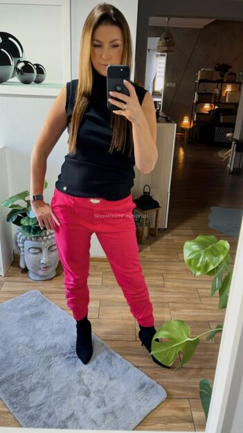 BY O LA LA! DRESOWE SPODNIE ZE ŚCIĄGACZAMI MAGENTA