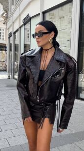 LA MILLA KURTKA RAMONESKA Z TŁOCZONEJ ECO SKÓRY BRĄZ