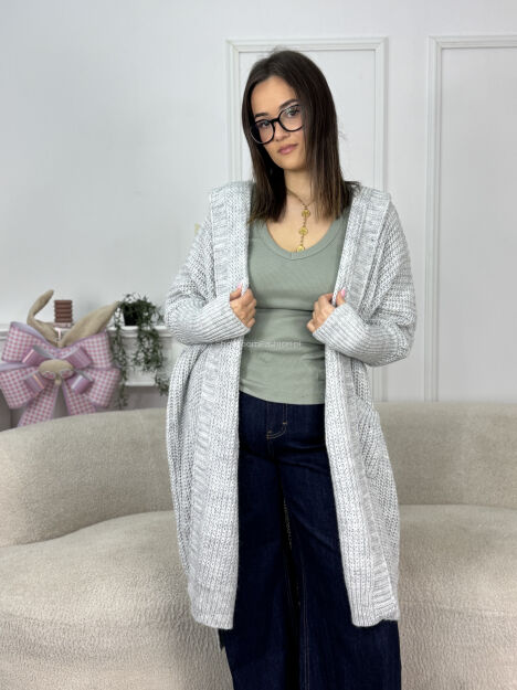 BY O LA LA...! SWETER KARDIGAN PERŁA SZARY