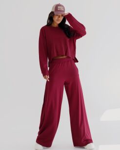 BY O LA LA...! KOMPLET BLUZA + SPODNIE WIDE LEG ALICE MERLOT (BORDO)