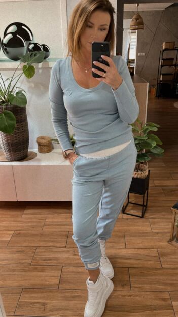 BY O LA LA...! PRĄŻKOWANA BLUZKA BASIC HERB WINTER BLUE