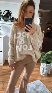 BY O LA LA...! SWETER ROCK & LOVE BEŻ