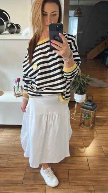 BY O LA LA! OVERSIZOWA BLUZA W PASY ECRU/CZERŃ/ŻÓŁTA