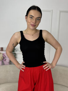 BY O LA LA...! BLUZKA TOP PRĄŻKOWANY V-NECK CZARNY