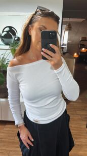 BY O LA LA...! PRĄŻKOWANA BLUZKA BASIC ŁÓDKA BIAŁA