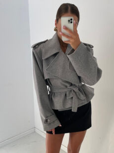 EMO KRÓTKI PŁASZCZ/KURTKA CIEMNA SZAROŚĆ