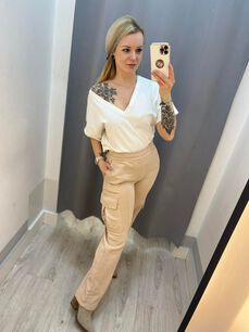 BY O LA LA ! SPODNIE DRESOWE Z KIESZENIAMI BEŻ