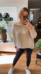 BY O LA LA...! OVERSIZOWY SWETER WODA BEŻ