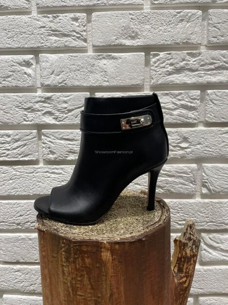 BY O  LA LA...! BUTY BOTKI OPEN TOE CZARNE