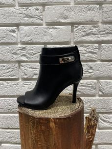 BY O  LA LA...! BUTY BOTKI OPEN TOE CZARNE