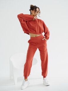 BY O LA LA...! KOMPLET DRESOWY BLUZA V-NECK + SPODNIE TERRACOTTA (RUDY)