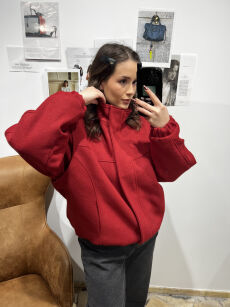 LA MILLA DŁUGA KURTKA BOMBER JODEŁKA OCIEPLANA CZERWONA