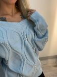 BY O LA LA.. ! OVERSIZOWY SWETER Z PEREŁKAMI BABY BLUE - 5