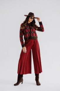 BY O LA LA! WISKOZOWE SPODNIE PLISOWANE MERLOT (BORDO)