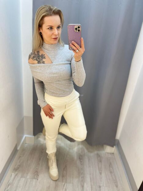 BY O LA LA! SPODNIE  Z ECO SKÓRY ECRU