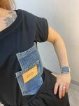 BY O LA LA! BLUZKA T-SHIRT Z JEANSOWĄ KIESZENIĄ CZARNY - 5