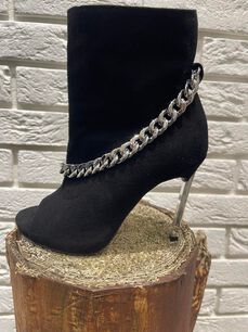 BY O  LA LA...! BUTY BOTKI OPEN TOE ŁAŃCUSZEK CZARNE
