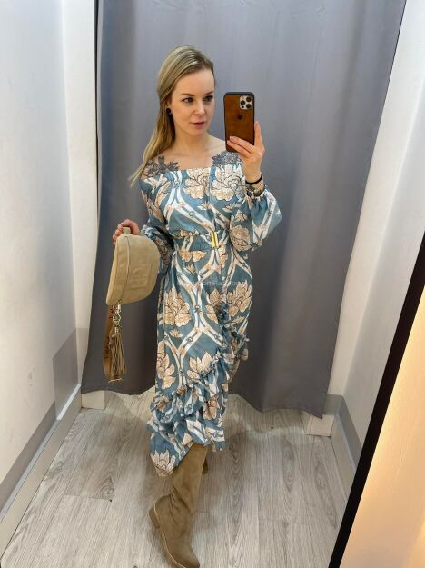BY O LA LA ! SUKIENKA HISZPANKA BOHO AQUA