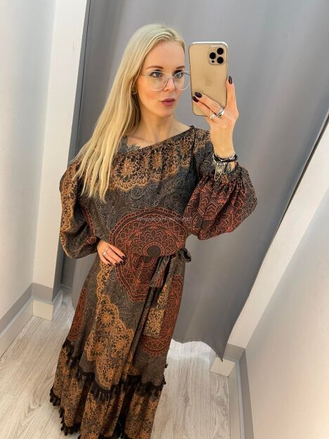 BY O LA LA! SUKIENKA MAXI BOHO PRINT RUDA