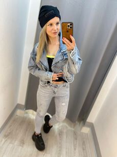 BY O LA LA! SPODNIE JEANSY RURKI SILVER NIEBIESKIE