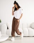 BY O LA LA! BLUZKA T-SHIRT V-NECK TEDDY BIAŁY/MOKKA - 2