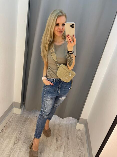 BY O LA LA! SPODNIE JEANSY BOYFRIEND KIESZONKA NIEBIESKIE 