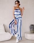 BY O LA LA...! KOMPLET BLUZKA Z ROZCIĘCIEM + SPODNIE WIDE LEG PRINT BIEL/GRANAT - 2