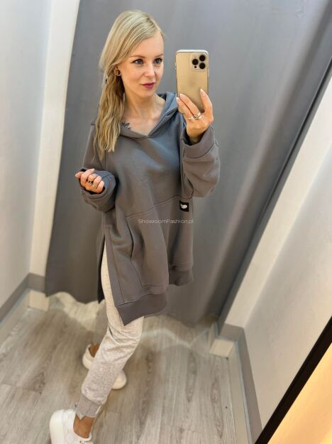 BY O LA LA! BLUZA Z PĘKNIĘCIEM POPIEL UNI