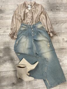 BY O LA LA! SPODNIE JEANSY WIDE LEG BUTTONS NIEBIESKIE VINTAGE