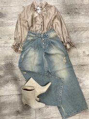 BY O LA LA! SPODNIE JEANSY WIDE LEG BUTTONS NIEBIESKIE VINTAGE