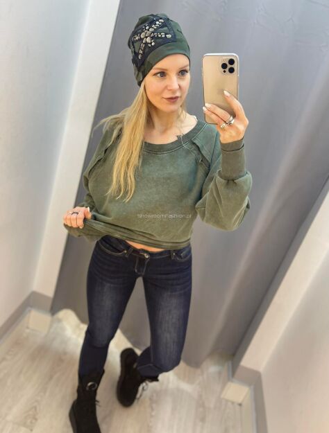 BY O LA LA! SPODNIE JEANSY PUSH UP GRANAT