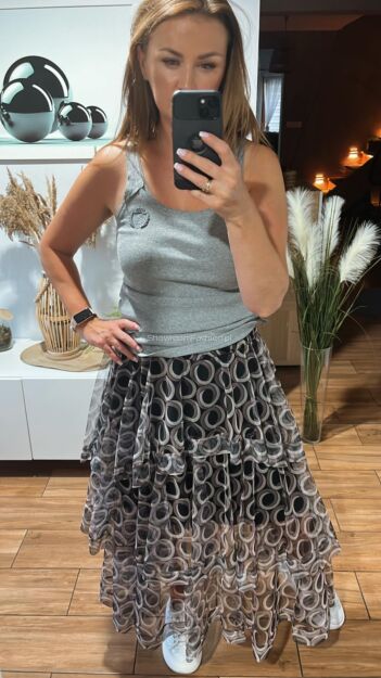 BY O LA LA! SPÓDNICA MAXI KOŁA LILIOWA/CZARNA