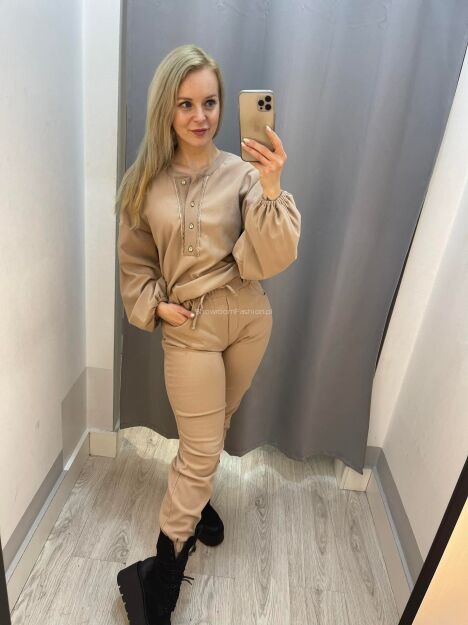 BY O LA LA ! SPODNIE DRESOWE ZE SZNURKIEM W PASIE BEŻ