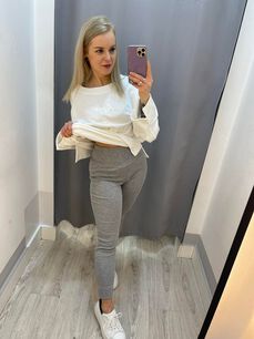 BY O LA LA ! PRĄŻKOWANE LEGGINSY LOGO SZARE