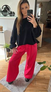 BY O LA LA! DRESOWE SPODNIE SZNUROWANE MAGENTA
