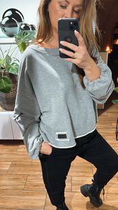 BY O LA LA! BLUZA Z KIESZENIĄ SZARY MELANŻ