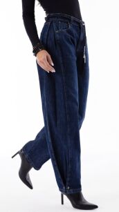 BY O LA LA! SPODNIE JEANSY Z NAPAMI NIEBIESKIE