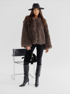 BY O LA LA! KRÓTKI PŁASZCZ LAMA STONE (TAUPE)