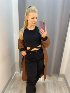 BY O LA LA...! BLUZKA TOP ODCINANA GUMA CZARNA