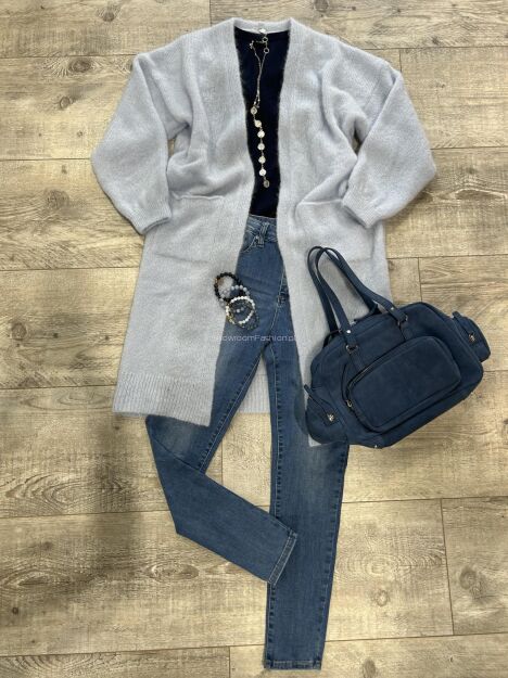 BY O LA LA...! DŁUGI SWETER KARDIGAN Z KIESZENIAMI BABY BLUE