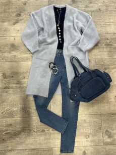 BY O LA LA...! DŁUGI SWETER KARDIGAN Z KIESZENIAMI BABY BLUE
