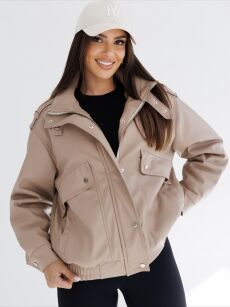 BY O LA LA! KURTKA BOMBER Z ECO SKÓRY BEŻ