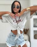 LA MILLA BLUZKA T-SHIRT CHIC Z WĘZŁĘM SZARA - 4
