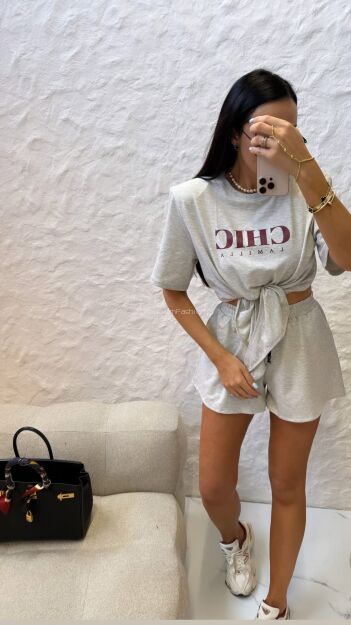 LA MILLA BLUZKA T-SHIRT CHIC Z WĘZŁĘM SZARA