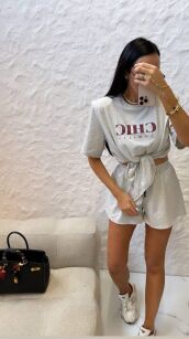 LA MILLA BLUZKA T-SHIRT CHIC Z WĘZŁĘM SZARA