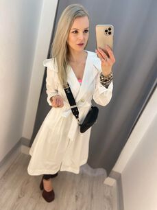BY O LA LA! PŁASZCZ TRENCZ Z KAPTUREM BIAŁY